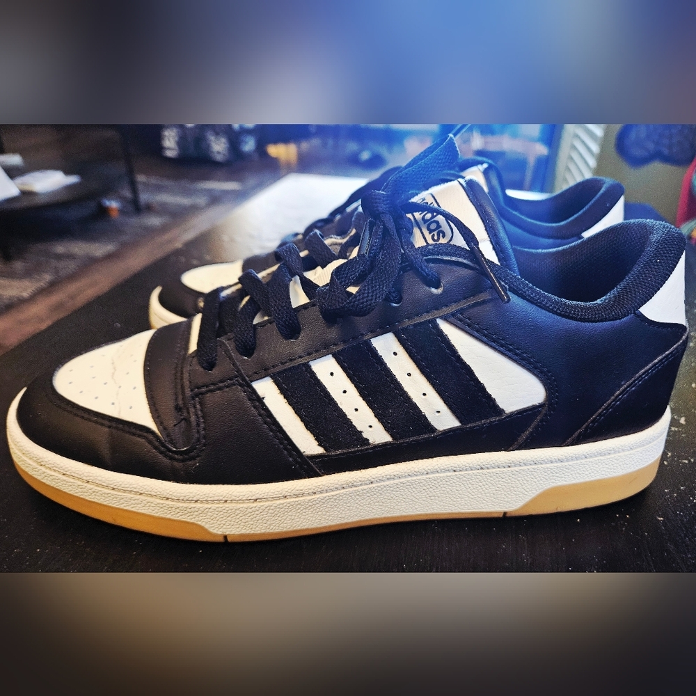 Adidas Black and White Sneakers with Tan Sole